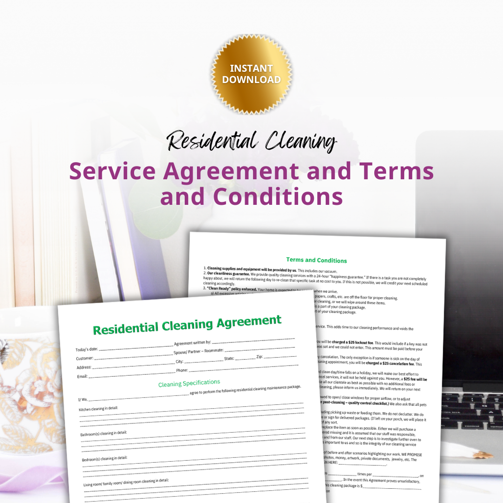 Residential Cleaning Service Agreement and Terms and Conditions