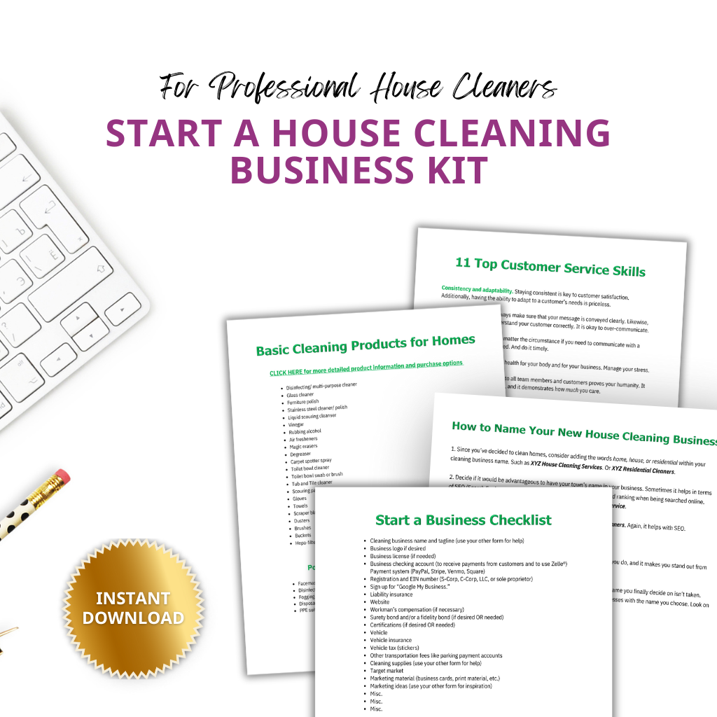 Start a House Cleaning Business Kit for Professional House Cleaners
